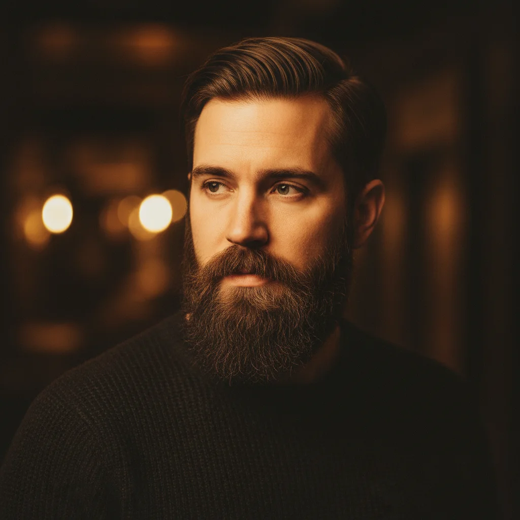 Uomo con taglio classico e barba piena